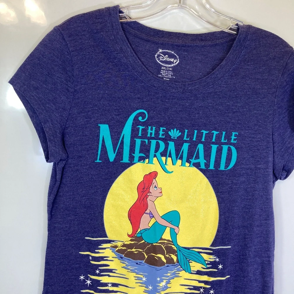 Disney Ariel Blue Shirt Juniors Sz XXL 19 Short Sleeve Glitter Accent - Picture 4 of 13
